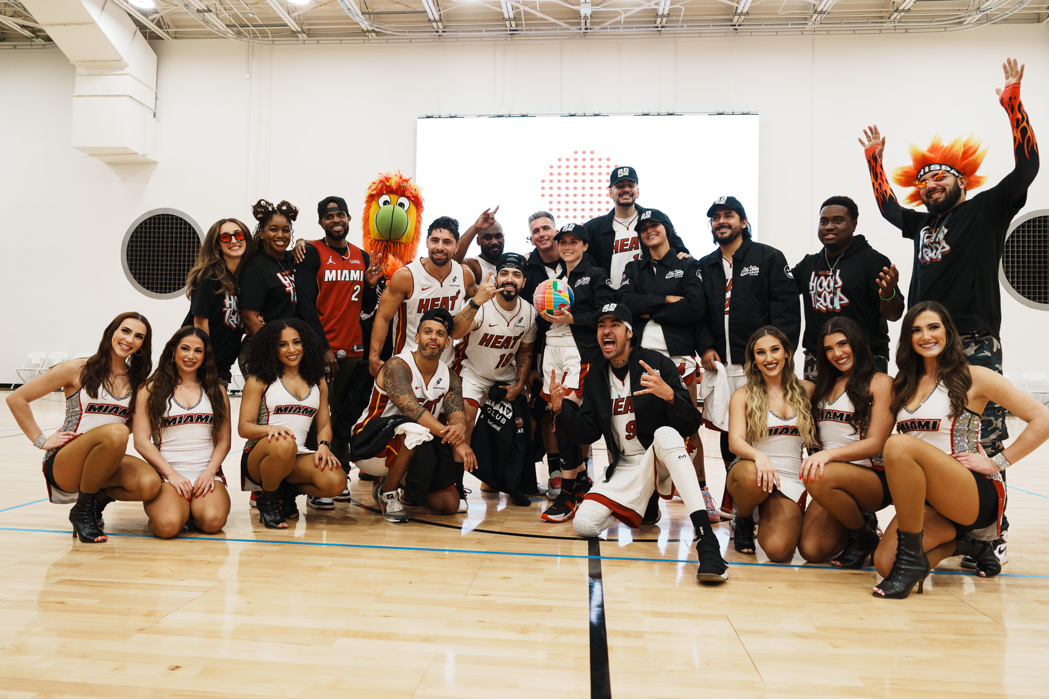 Players, artists and guests together on the court at the Sony Music Celebrity Game in Miami